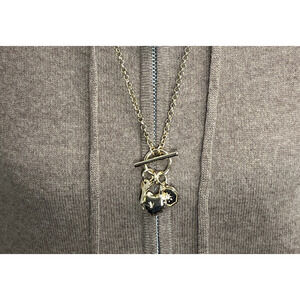 J Crew Lock and Key Charm Necklace in Gold Tone Faux Toggle 30"L